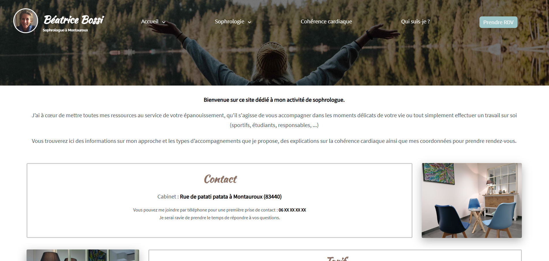 Capture d'écran du site vitrine Sophro Beabo
