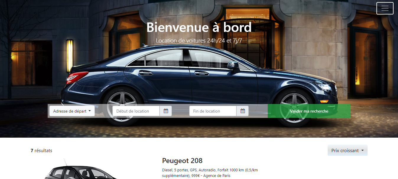 Capture d'écran du site Location de Voitures