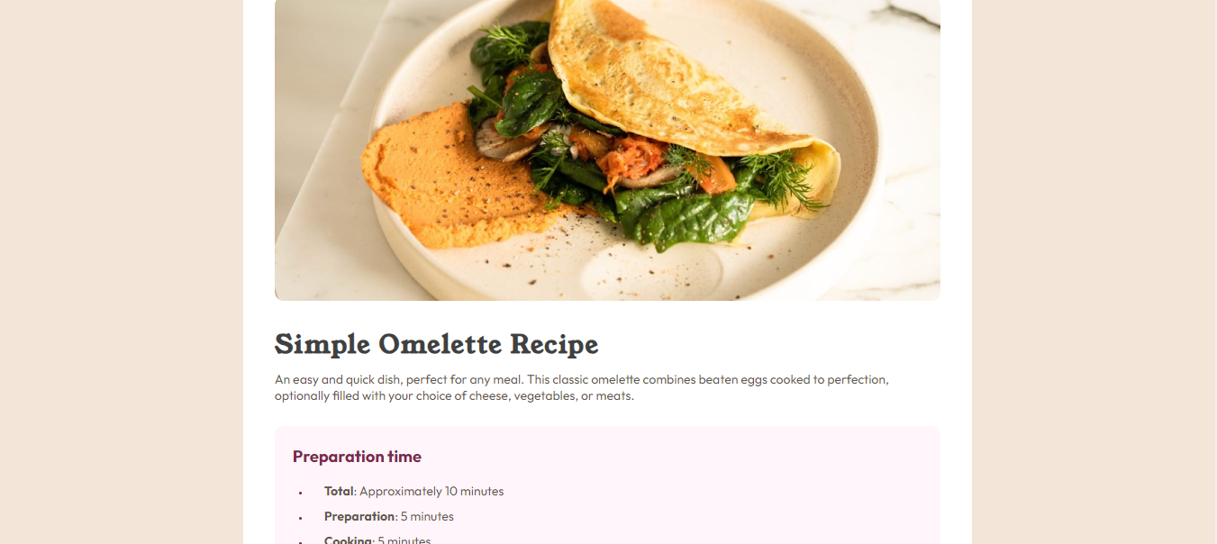 Capture d'écran d'un projet basique de recette d'omelette